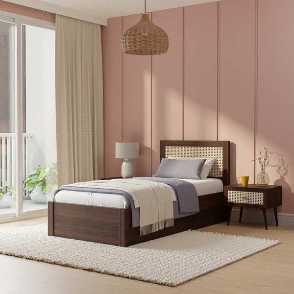 Elara Cane Single Bed with storage